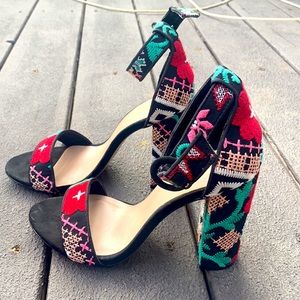 Floral stitched Block Heels